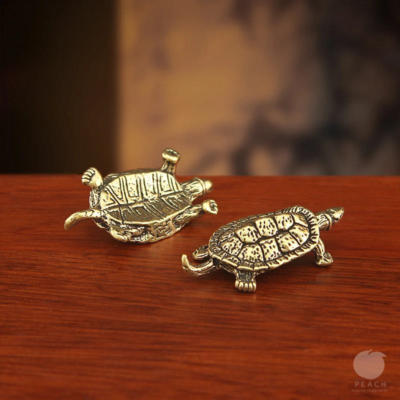 Retro Brass Tortoise Ornament Statue Metal Animal Sculpture Home Office Decoration Ornament Tea Pet Crafts