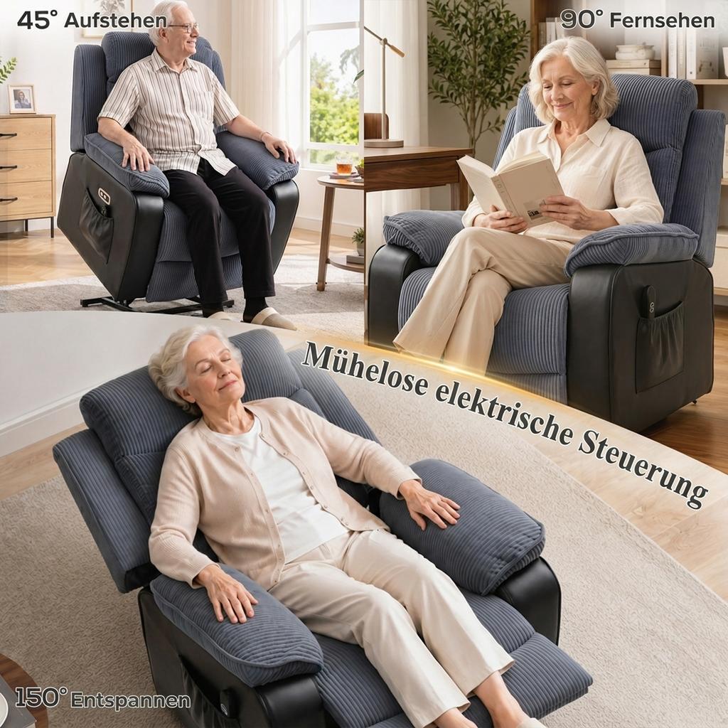Lift Chair with Soft Corduroy Cover, Recliner Chair with Remote Control and Side Pockets, Dark Grey