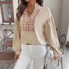New Vintage and Elegant Open-collar Circular-patterned Decorative Long-sleeved Crew-neck Blouse for Women