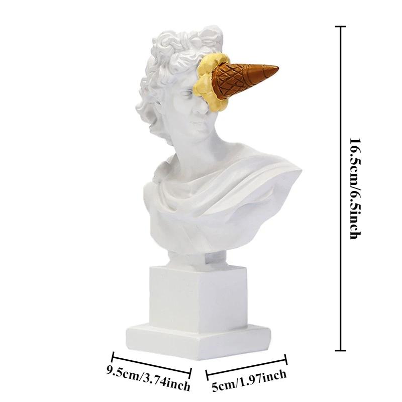 16.5cm Apollo Sculpture  Abstract Greek God Character Statue White Resin Creative Ice Cream Home Office Desk Decor Art Ornament