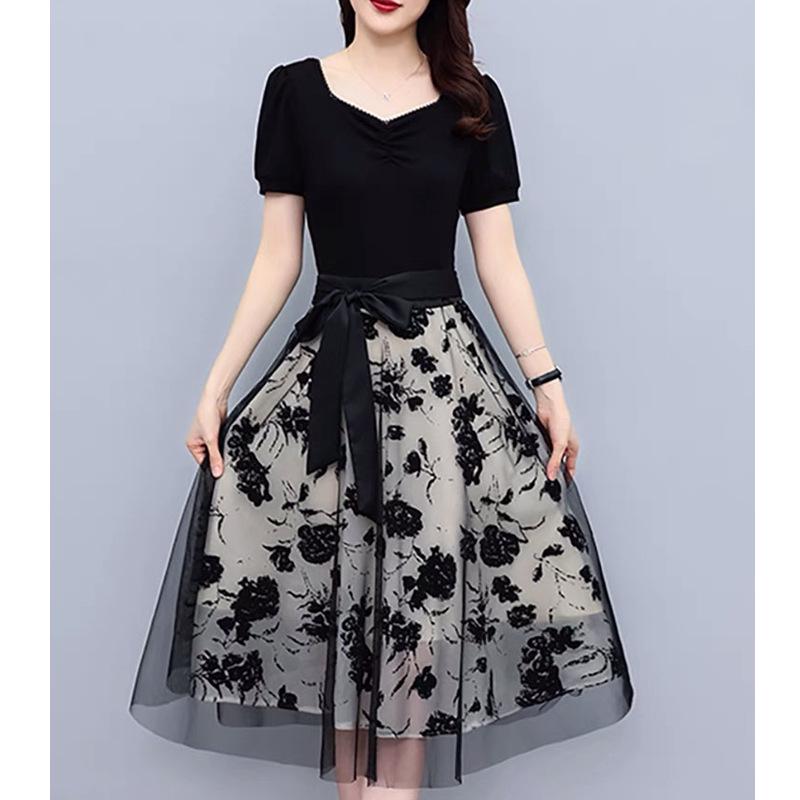 

Женское летнее платье с сетчатым узором 2024 года: Повседневный, Утягивающий, Средней длины, Западный стиль M 85-100