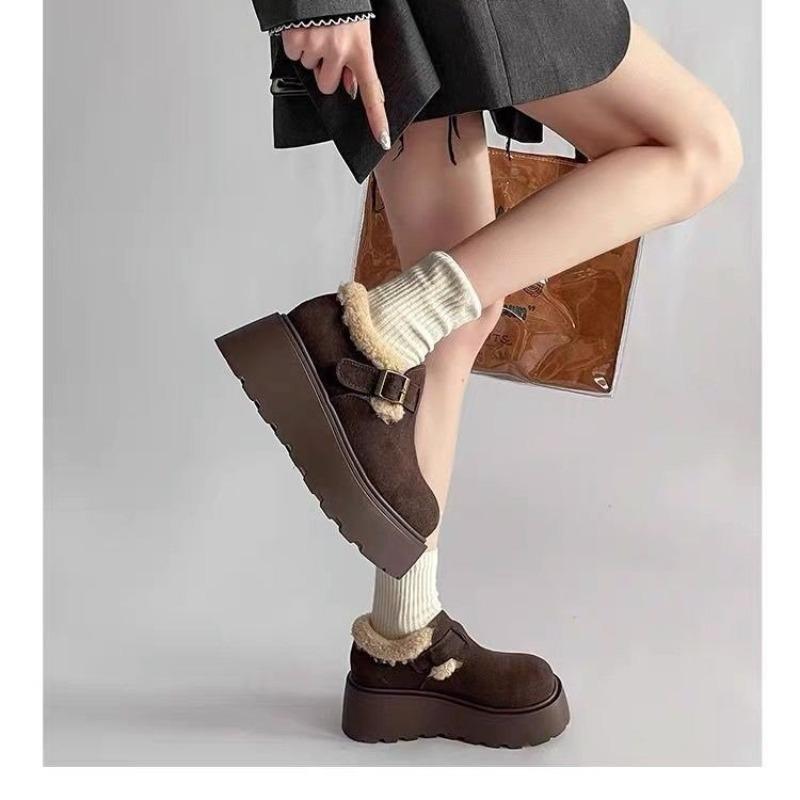 Fashion 2024 New Winter Women's Shoes Plush Warm Fashionable Retro Cotton Women's Comfortable Thick-soled Buckle Snow Boots