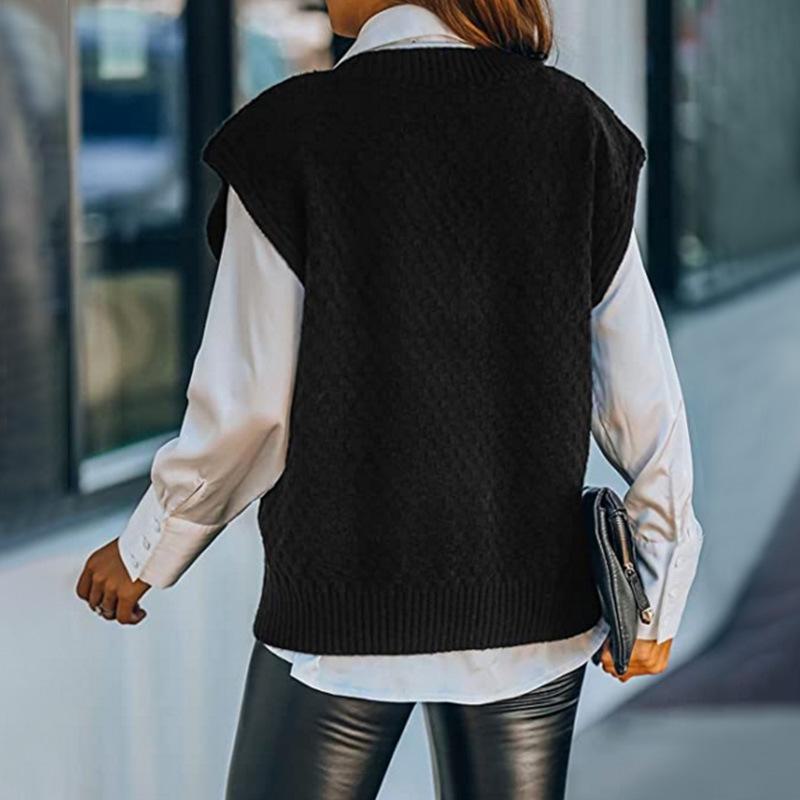 Women's V-Neck Sleeveless Twist Knit Sweater Vest