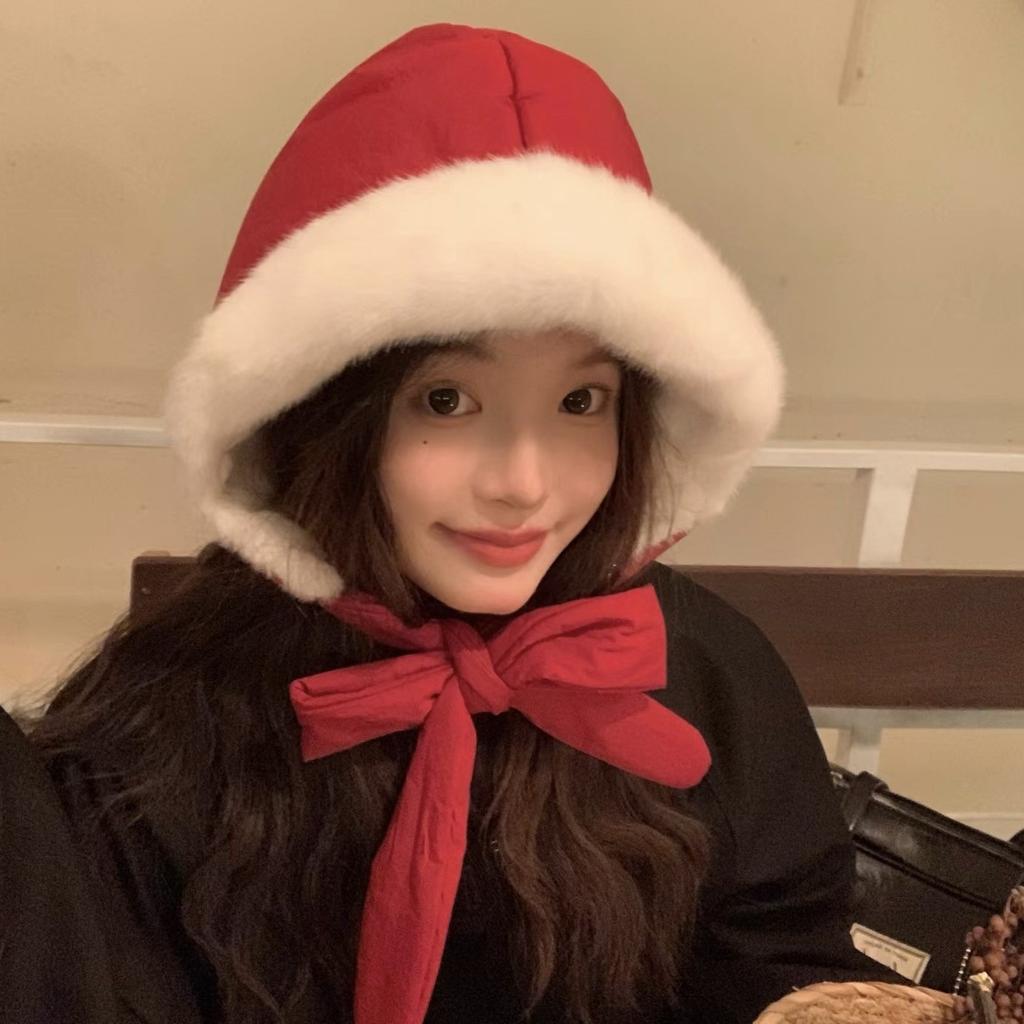 Little Red Riding Hood Cute Girl Winter Down Cotton Waterproof Bag Dual-purpose Ear Protector Lei Feng Hat Korean Thickened Thermal Hat