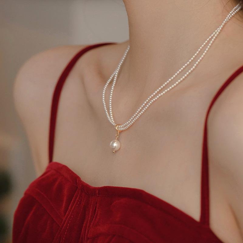 Shi Jia Extremely Fine Pearl Necklace Design Double Layer Stacked Clavicle Chain Light Luxury Necklace