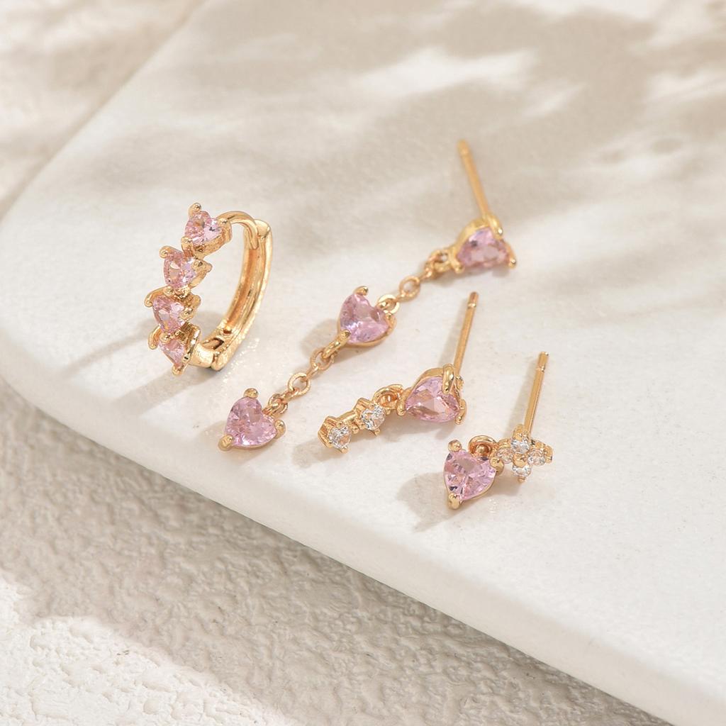Korean version of women's hot-selling earrings set, niche love design zircon earbone studs, versatile earrings for women