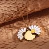 Handmade Glaze Oil Chrysanthemum Pendant Titanium Steel Daisy Necklace  Birthday Gift