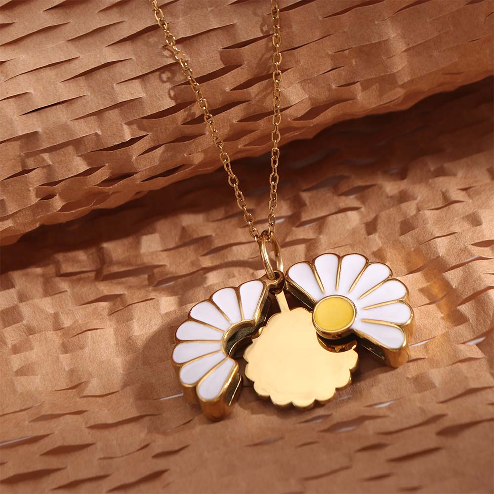 Handmade Glaze Oil Chrysanthemum Pendant Titanium Steel Daisy Necklace  Birthday Gift