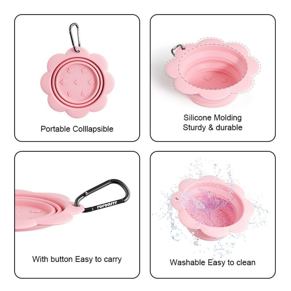 Ciotola Pieghevole per Cani Senza BPA Portatile con Moschettone Alimentatore da Viaggio per Animali Domestici Facile da Pulire Forma a Fiore Pieghevole Piatto in Silicone