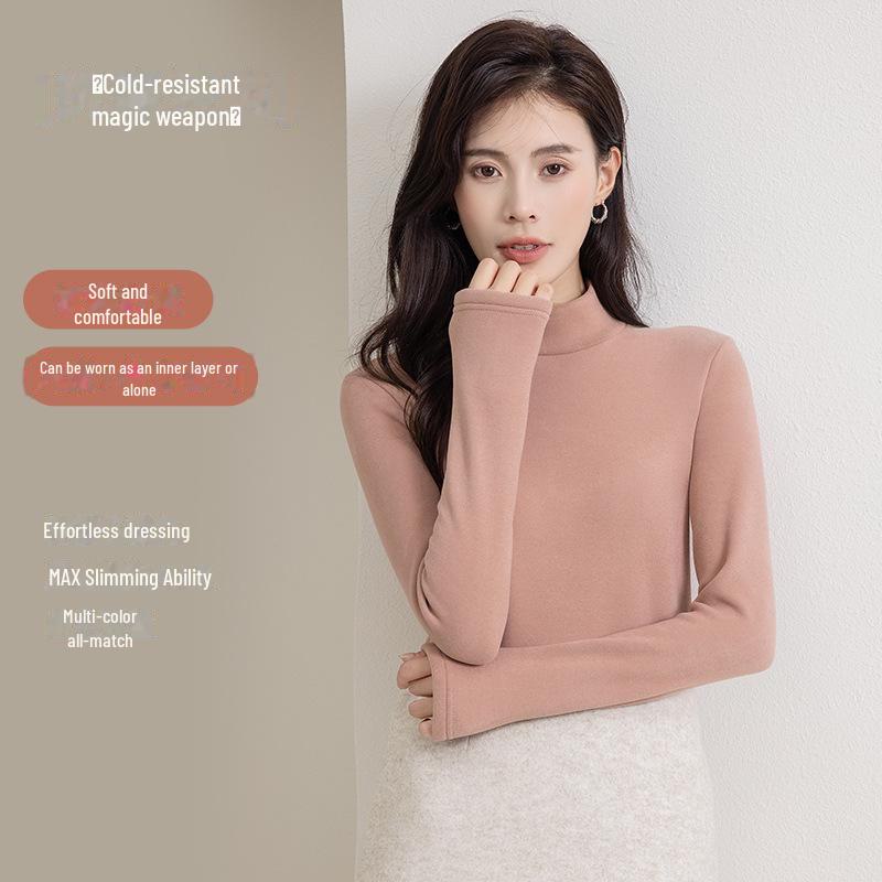 

Женский плюшевый утолщенный топ с полувысоким воротником - стильная нижняя одежда осень/зима 2023 L [100-120]