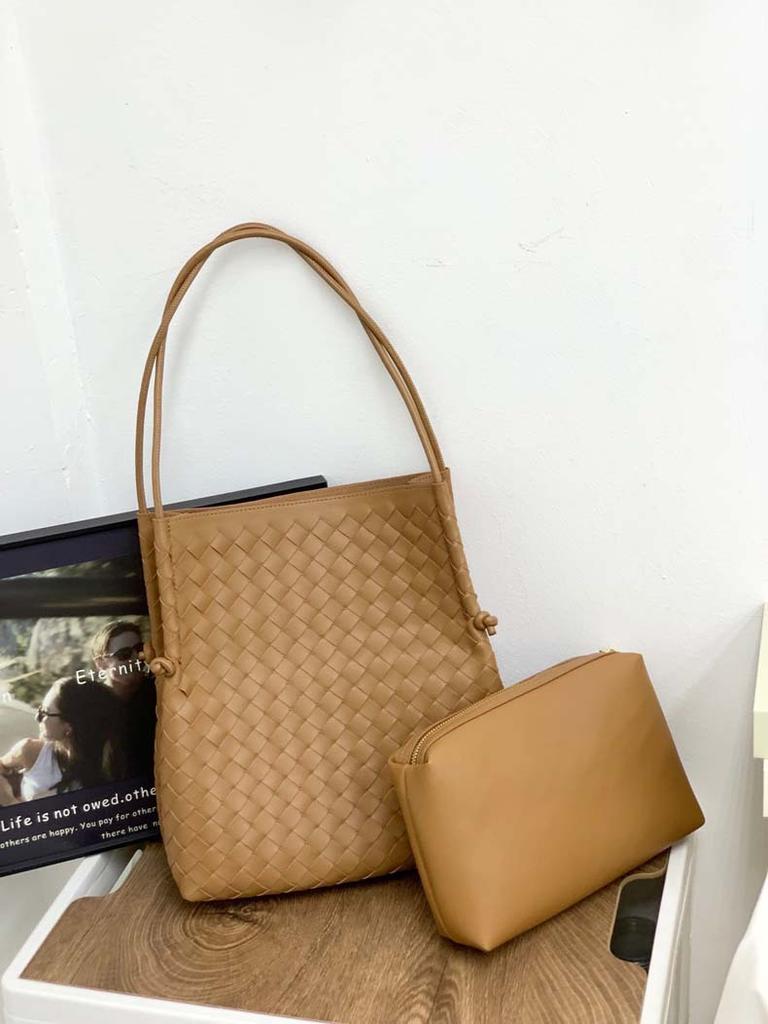 New knot leather woven shopping bag mother and child bag tote bag commuter large capacity underarm shoulder bag women