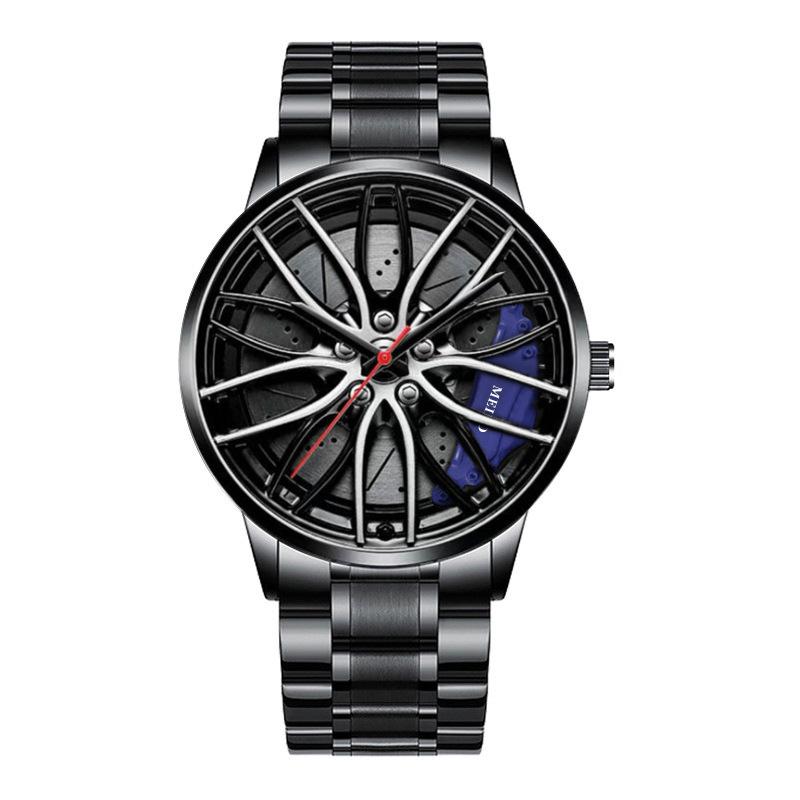 Trendy Men's Sports Car Wheel Hub Design Watch with 3D Racing Elements