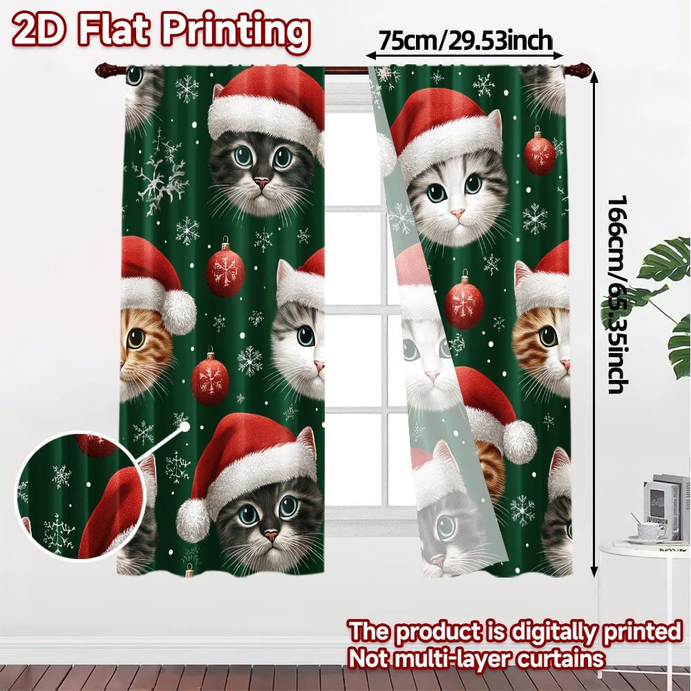 Set Of 2 Flat Printing Jit Curtains Without Rod Festive Feline Quartet Print Popular Durable Polyester Fabric Curtain Made