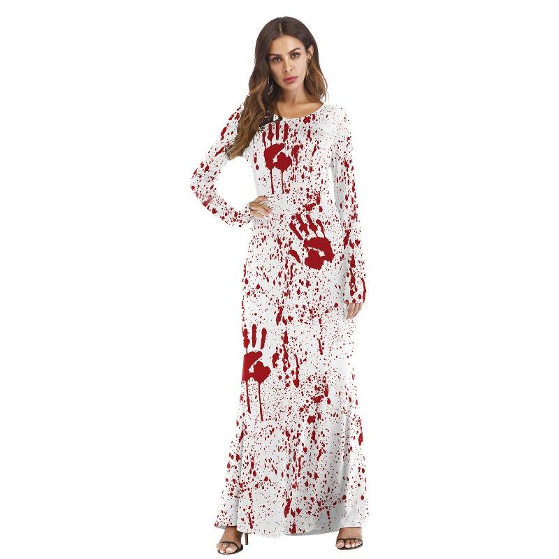 Halloween Skirt Women's Long Crew Neck Long Sleeve Pumpkin Digital Print Dress
