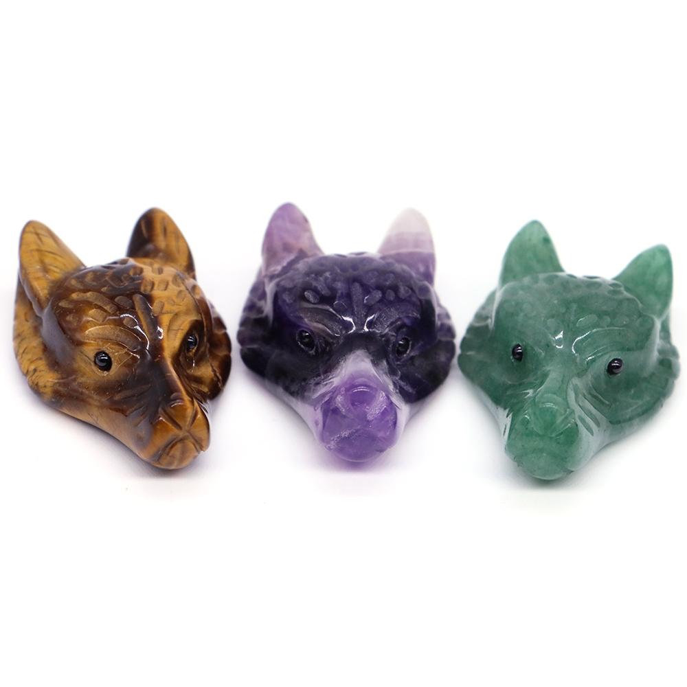 Testa di Lupo in Pietra Naturale da 1,5" Cristallo Curativo Reiki Animale Scolpito a Mano Statuetta Decorazione in Pietra Preziosa Fai da Te Accessori per Gioielli Regali