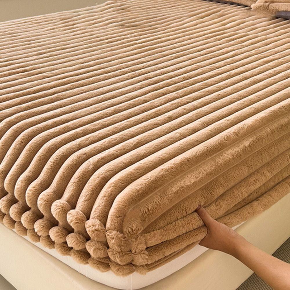 Minimalist All-inclusive Plush Mattress Cover Solid Color Warm Winter Bed Sheet Elastic Band Washable Mattress Protector Bedroom