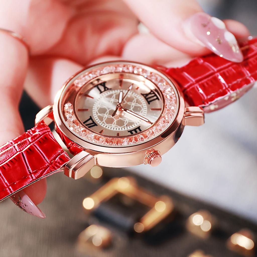 Fashion Luxury Quartz Analog Leather Strap Ladies Crystal Watch