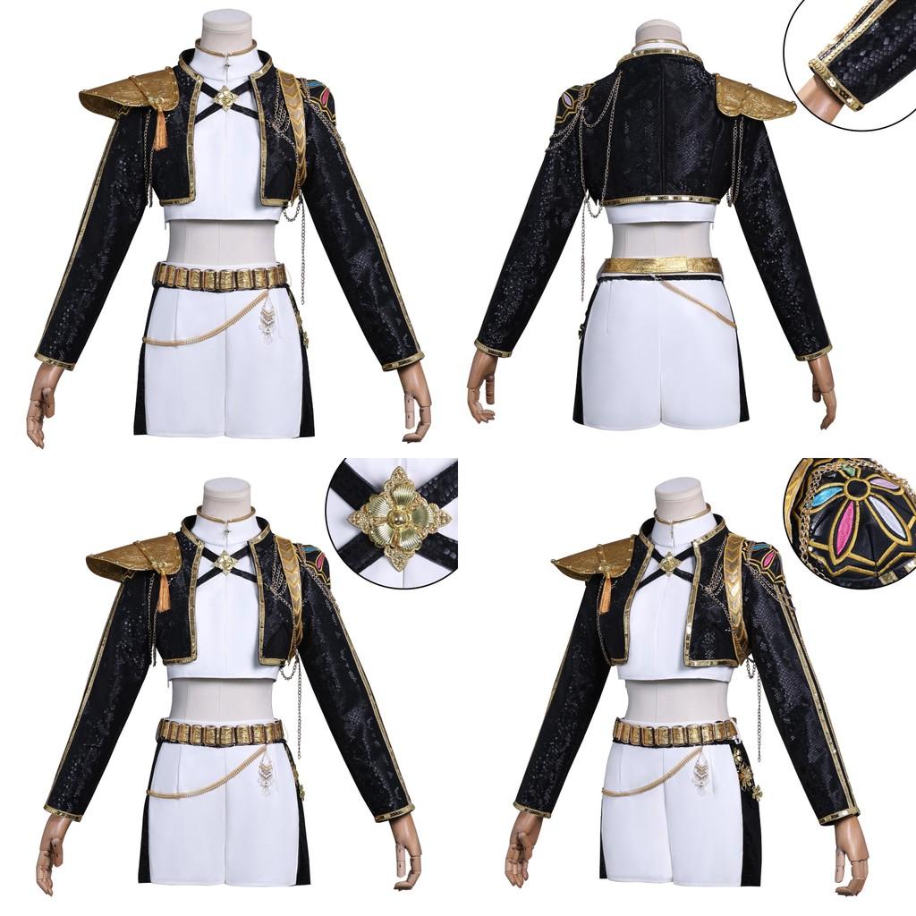 Kpop Demon Hunters Anime Character Black Gold Halloween Role Playing Costume With Pu Leather
