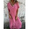 JKASHDK Moda Donna Estate Primavera Colore Unico Stampa Manica Corta Scollo a V Linea Vita Larga Abiti Casual