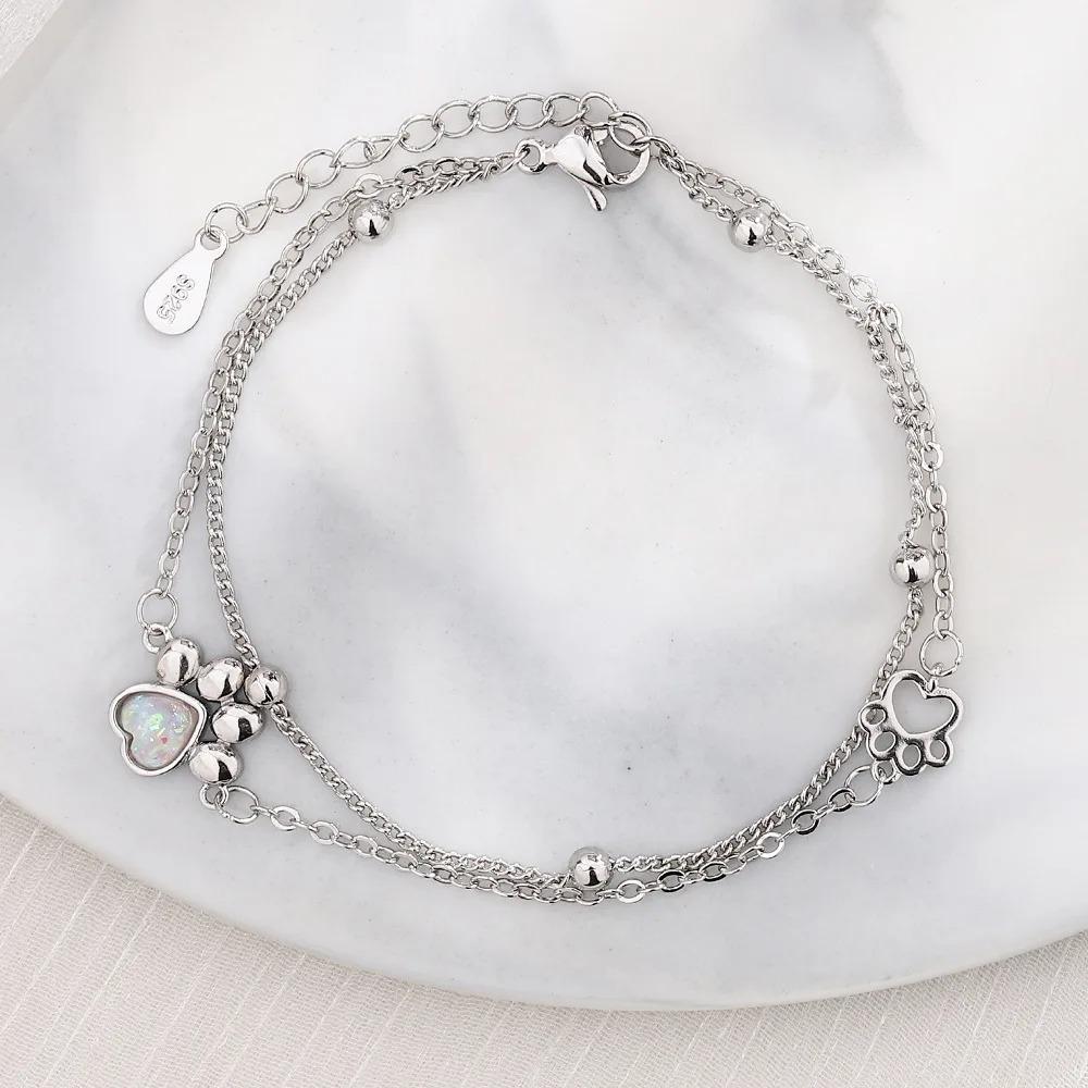 925 Silver Double Love Heart Hollow Beads Bracelet Adjustable Romantic Jewelry for Women Fashion Classic