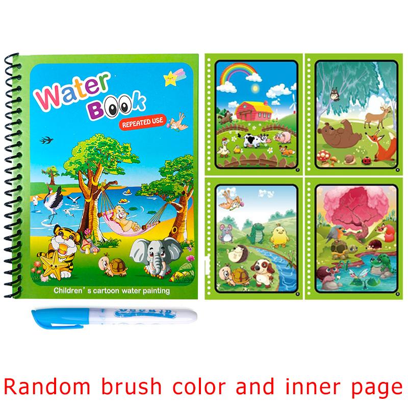 1 Set Sihirli Su Boyama Kitabı Renkli Montessori Tekrar Kullanılabilir Boyama Kitabı Su Fırçası ile Doğum Günü Festivali Grafiti Hediyesi ZYF