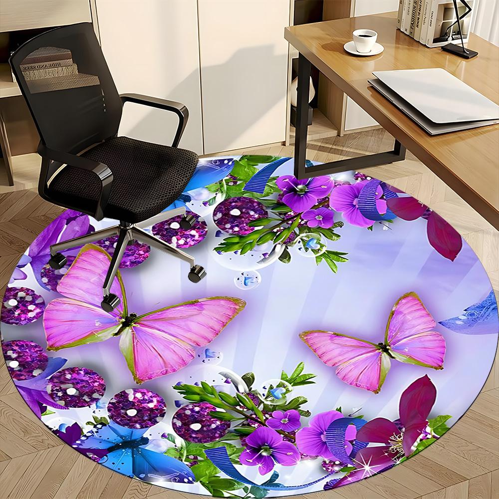 1pc Butterfly Flowers Office Round Rug, Carpet for Office, Gaming, Lightweight Round Floor Mat Yy260205017