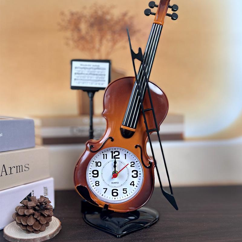 Kreativer Geigenförmiger Musikalischer Wecker, Schreibtisch- und Wohnzimmerornament