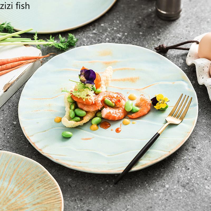 Round Ceramic Flat Plate Sushi Plate Steak Plates Fruit Dish Salad Bowl Dim Sum Dish Sting Disc Dessert Plates Cake Snack Tray