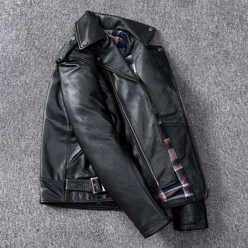 First Layer Pure Cowhide Genuine Leather Men's Short Motorcycle Suit Slim Leather Jacket