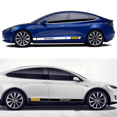 For Tesla Model Y 2PCS Car Door Side Stickers PVC Car Decorative Decals Waterproof Vinyl Film Auto Exterior Styling Accessories