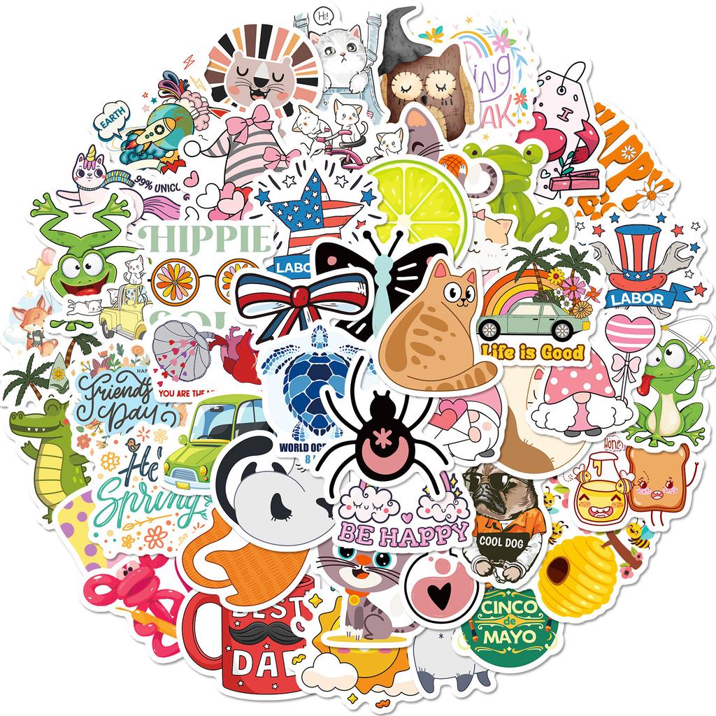 50 Stickers Cartoon Mix And Match Personality Cute Wind Independent Diy Decorative Stickers Repeated Stickers Waterproof