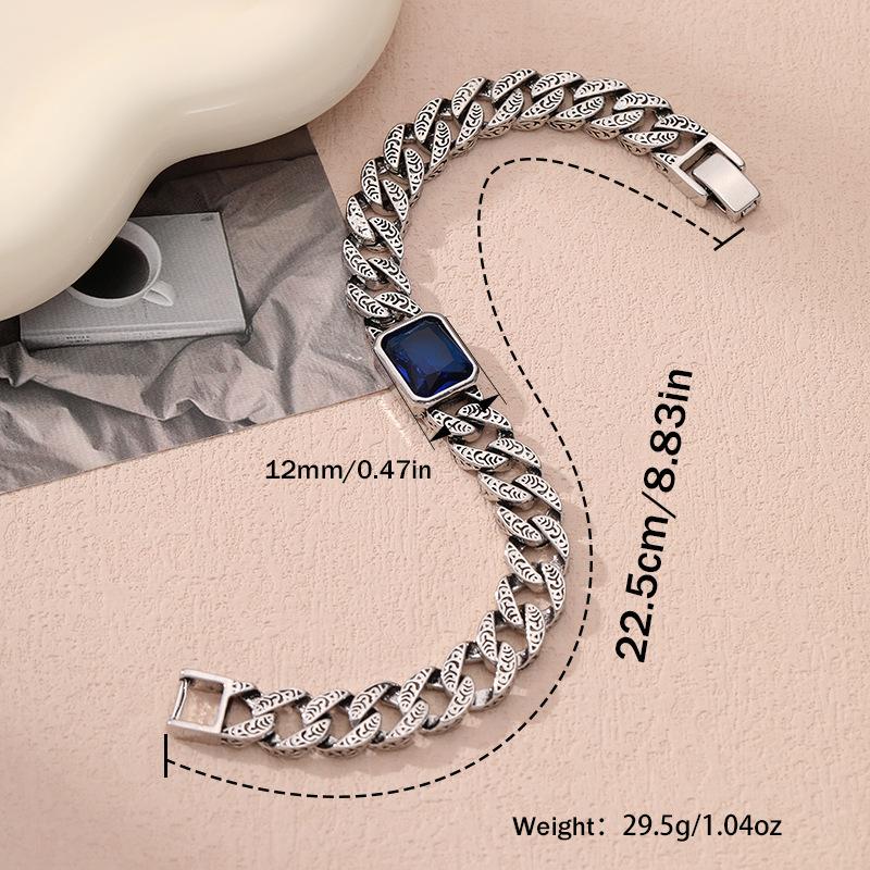 Hip Hop Sapphire Couple Jewelry Vintage Cuban Personality Couple Bracelet