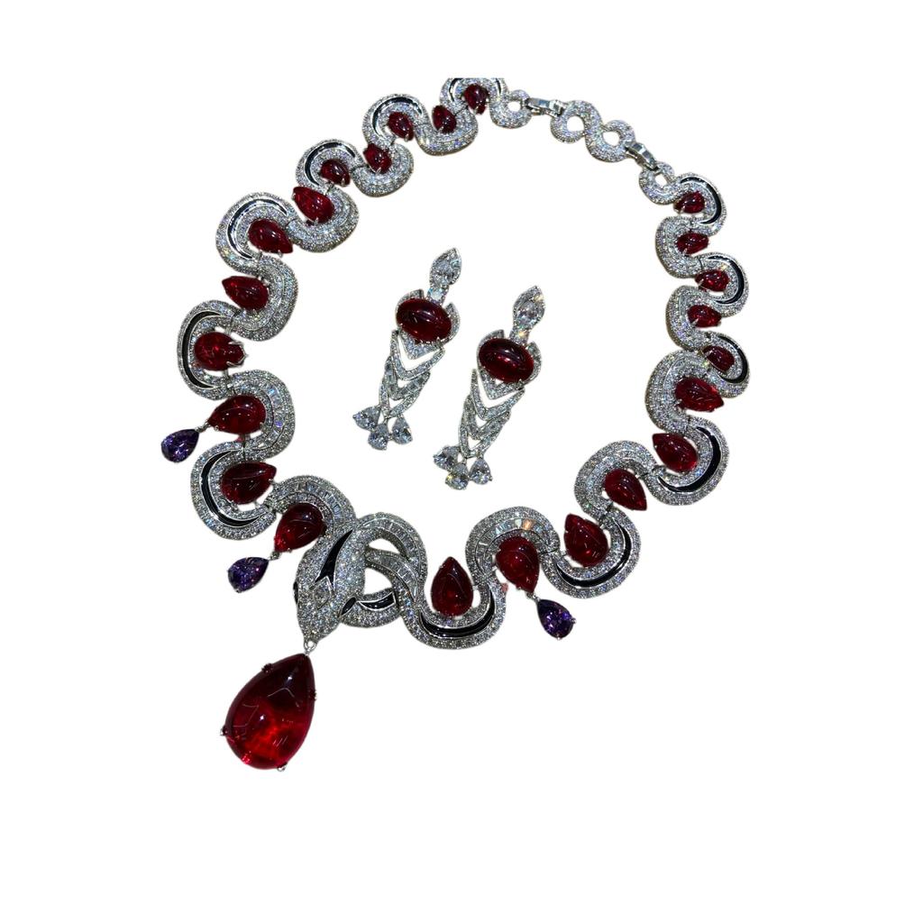 Original Design Snake Luxury Bridal Jewelry Set Zircon Necklace Zircon Earrings Jewelry