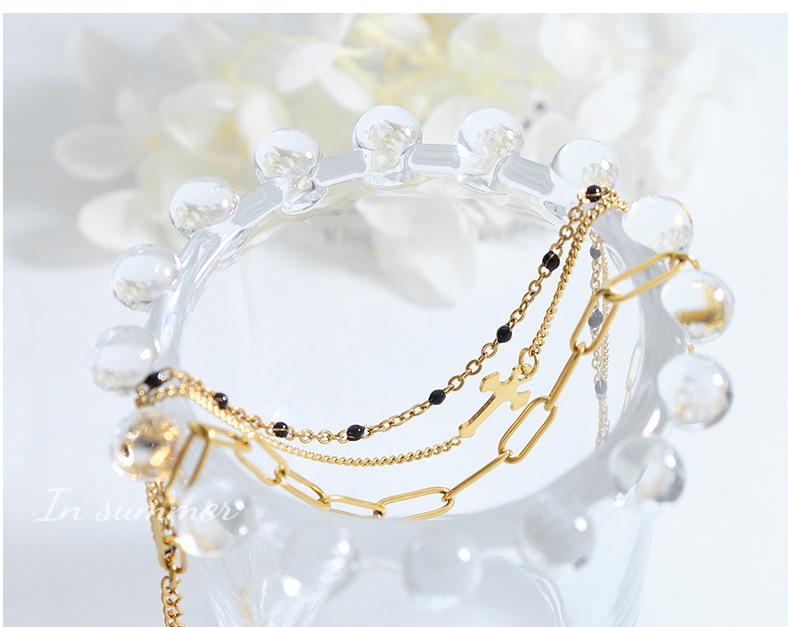 European-Inspired Light Luxury 18K Gold Cross Bracelet - Three-Layer Titanium Steel Design for Best Friends