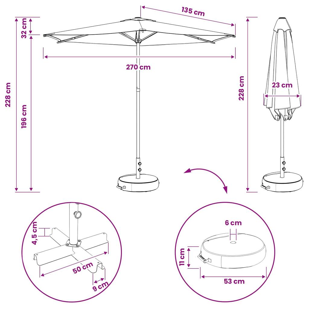 Garden Umbrella with Base 270 x 270 cm Polyester Rectangular Cream