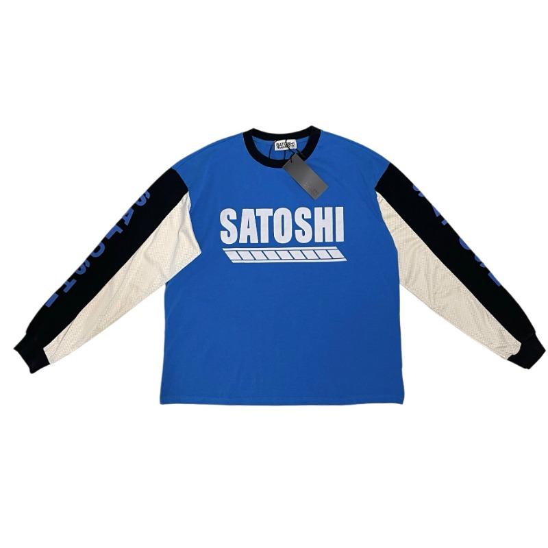 Satoshi Nakamoto Patchwork Vintage Maglietta a Maniche Lunghe Uomo Donna Oversize Stampa Lettere Streetwear Casual Top da Sovrapporre