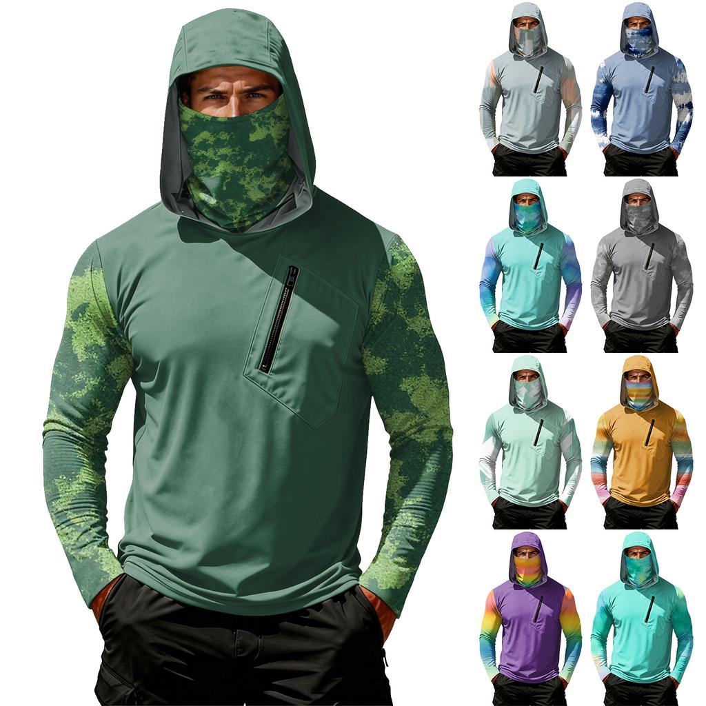Camiseta Casual con Capucha de Manga Larga para Hombre con Protección Solar