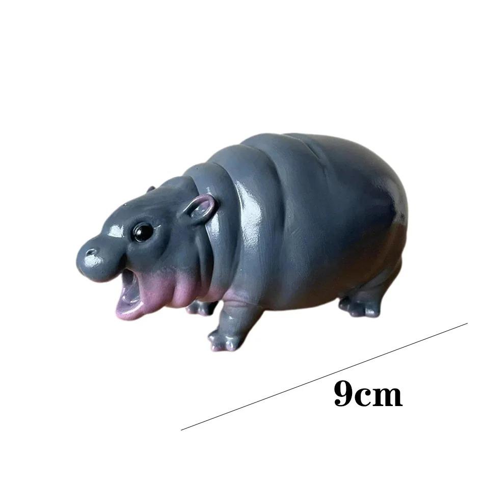 Cute Hippo Resin Figurines | Moo Deng 8cm Baby Hippopotamus Sculpture Desk Decoration | Portable Moo Deng Hippo Tabletop Statue