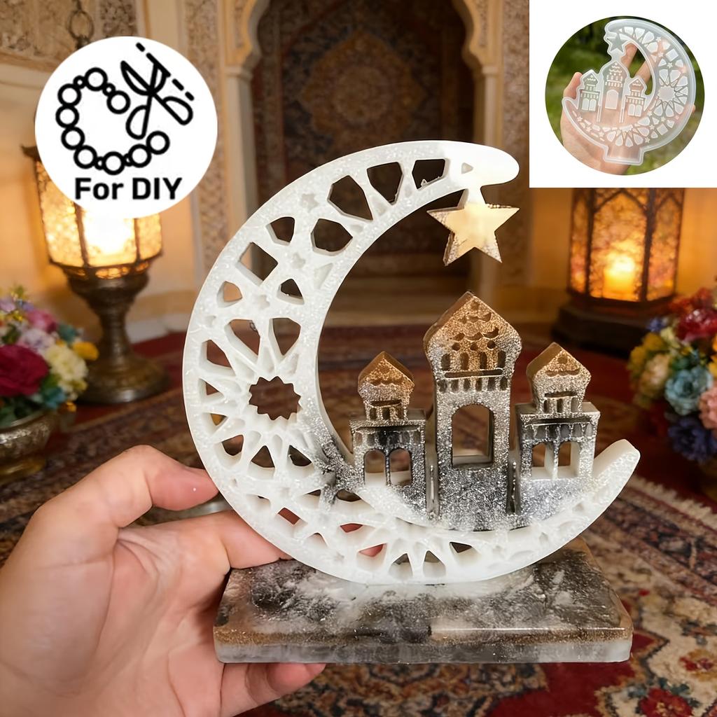 Moon Mosque Display Stand Resin Mold,Features a Hollow out Star and Sun Design for Handicrafts,Home Decor,Ramadan,Eid Gifts