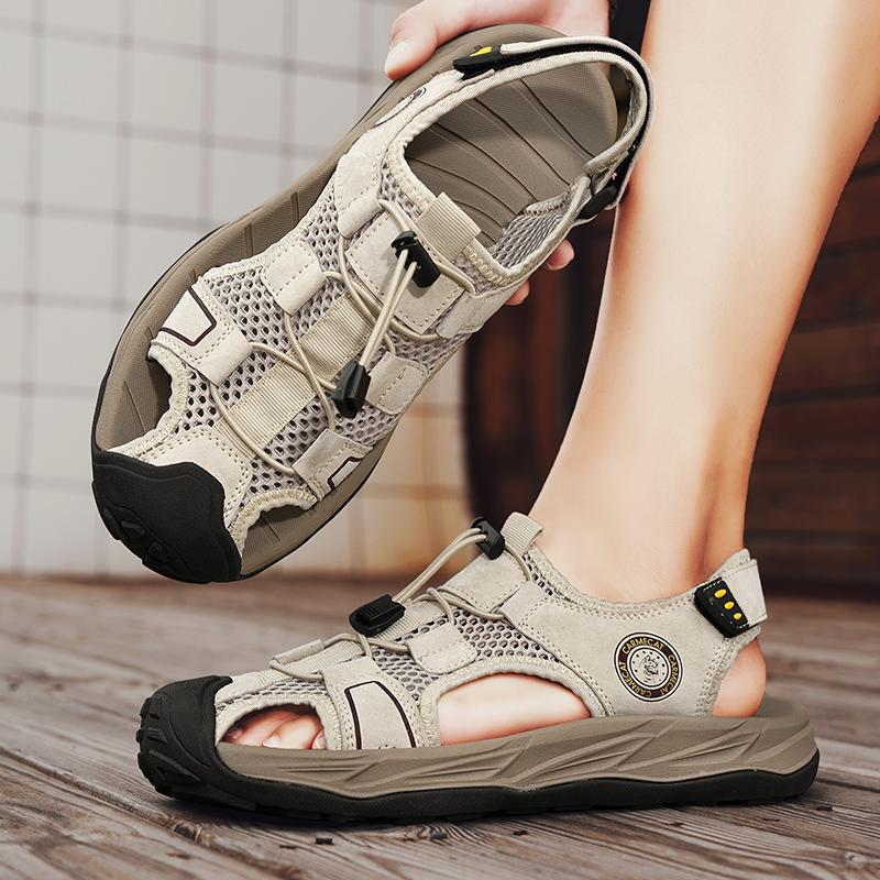 Fashion 2025 New Vintage Men's Sport Sandals Summer Outdoors Hiking Mesh Shoes Breathable Fashion Casual Sneakers Soft Bottom Male Flats
