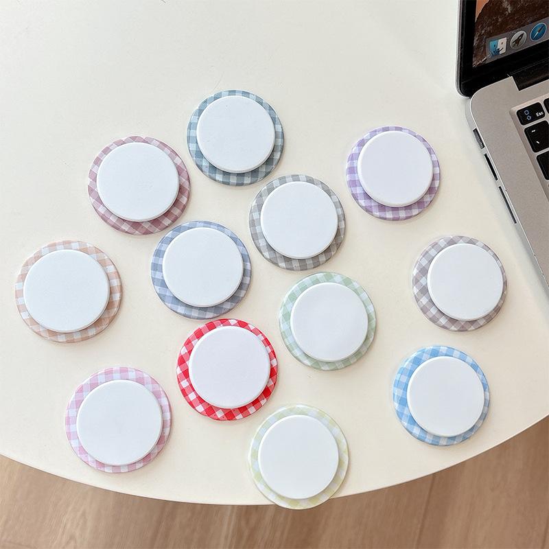 Plaid Simple Round Mobile Phone Airbag Bracket Magnetic Suction Telescopic Ring Wind Desktop Watching Drama Support