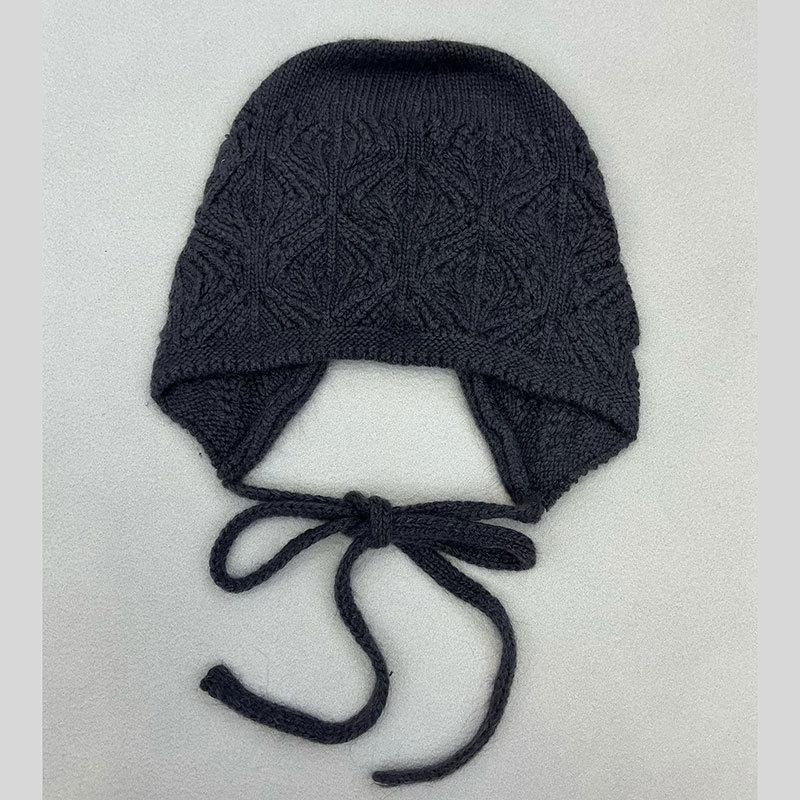 Autumn and winter twist knitted pullover hat literary post-split strap retro crochet wool hat warm rabbit fur blend hat