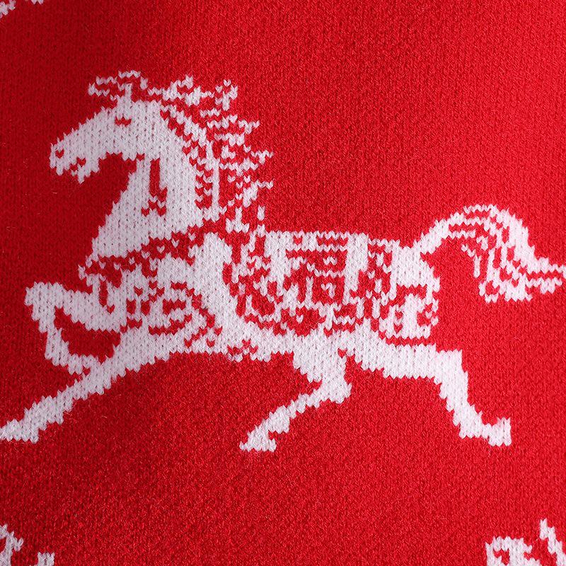 Unisex Festive Red Year of the Horse Round Neck Sweater - Chinese Zodiac Base Layer Knitwear