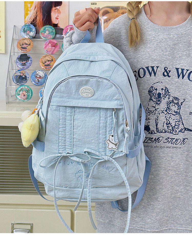 Korean Style Women's Casual Nylon Backpack - Cute, Large Capacity, Solid Color, Fresh Design, Small Laptop Compatible