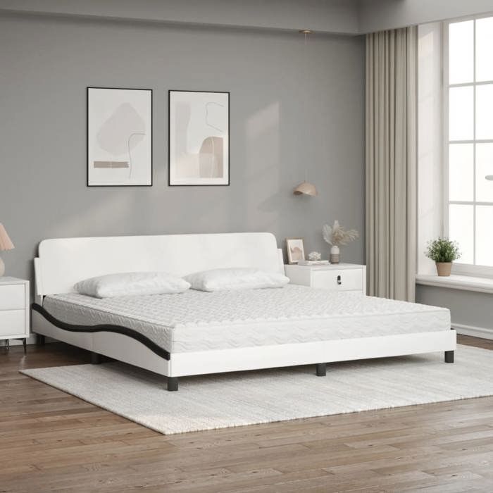 VidaXL Bed with Mattress White and Black 200x200 Cm Faux Leather 3208483