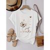 European Sizes Short-Sleeved T-Shirt with Dandelion And Butterfly Print, Women'S Round-Neck Sports Top for Spring And Summer, Basic Women'S Top