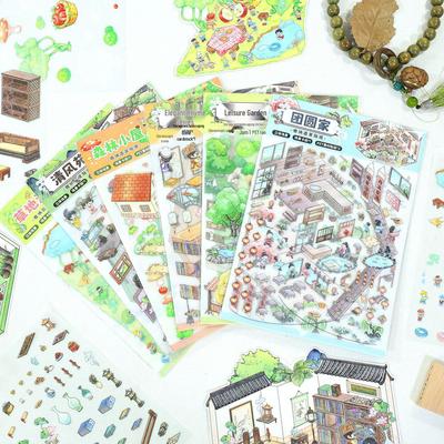 3D Stereo DIY Collage Landscape Stickers - Frosted PET Die-Cut for Journaling & Miniature Scenes