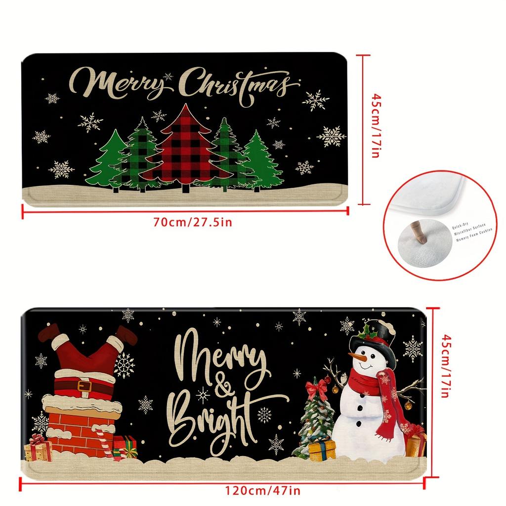 Set Christmas Kitchen Floor Mats Non Slip Washable Snowman Plaid Tree Snowflake Runner Rug for Family Xmas Holiday Decor