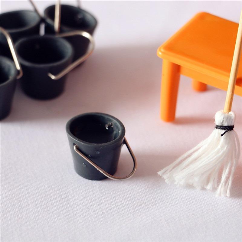 Mop Bucket 1 Set 1:12 Dollhouse Miniature Resin Kitchen Garden Classic Pretend Play Furniture Toys Creative Gifts