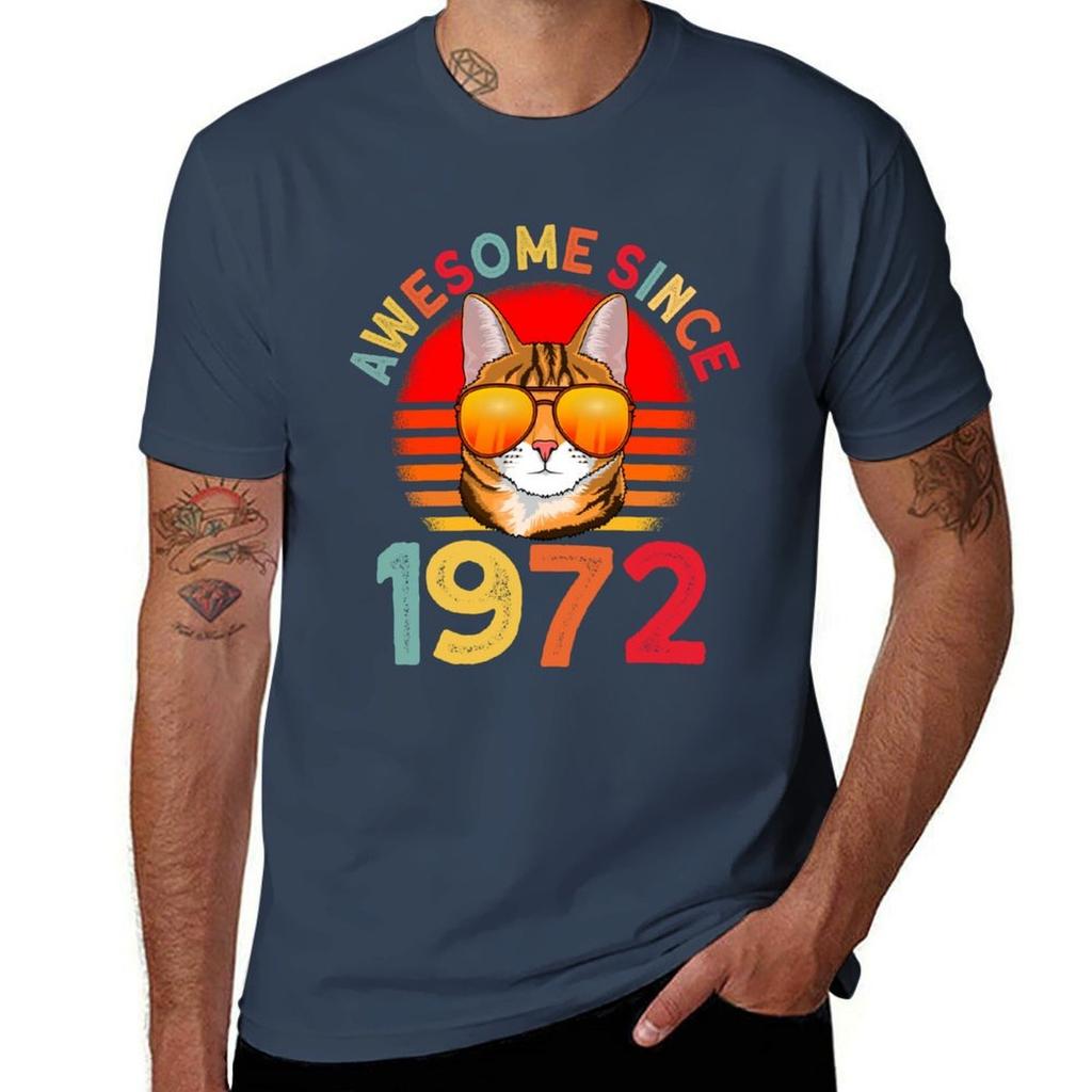 Awesome Since 1972 Cat Vintage 50th Birthday Tshirt Big And Tall Solid Color Tshirt